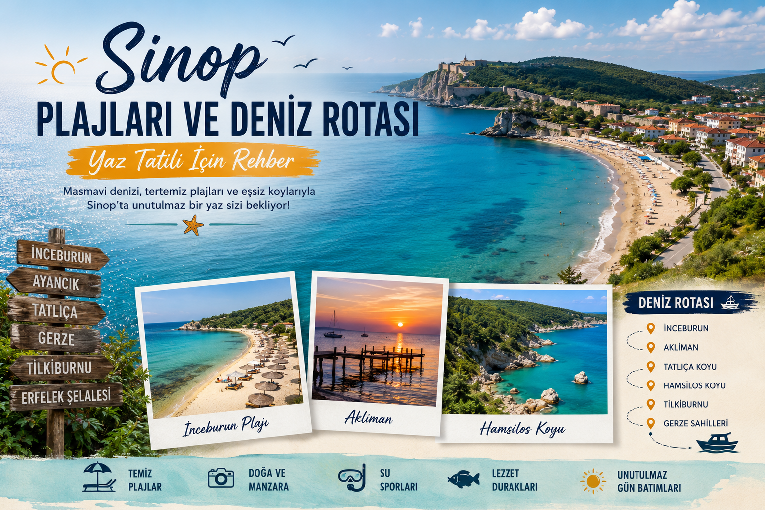 Sinop plajları ve Karadeniz kıyısında deniz manzarası